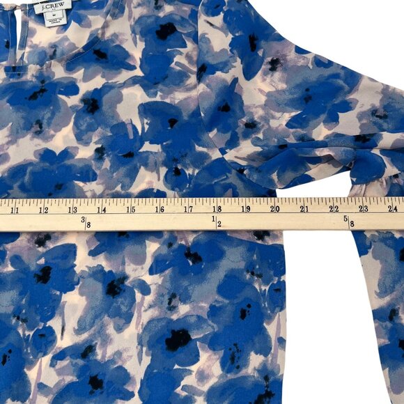 J.Crew Womens Blue Floral Ruffle Hem Blouse With Bell Sleeves & Tiered Design M - Picture 5 of 8